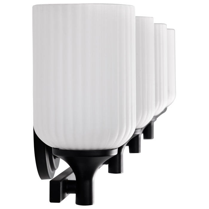 SATCO/NUVO Solara 4 Light Vanity Matte Black Finish Frosted Ribbed Glass (60-8644)