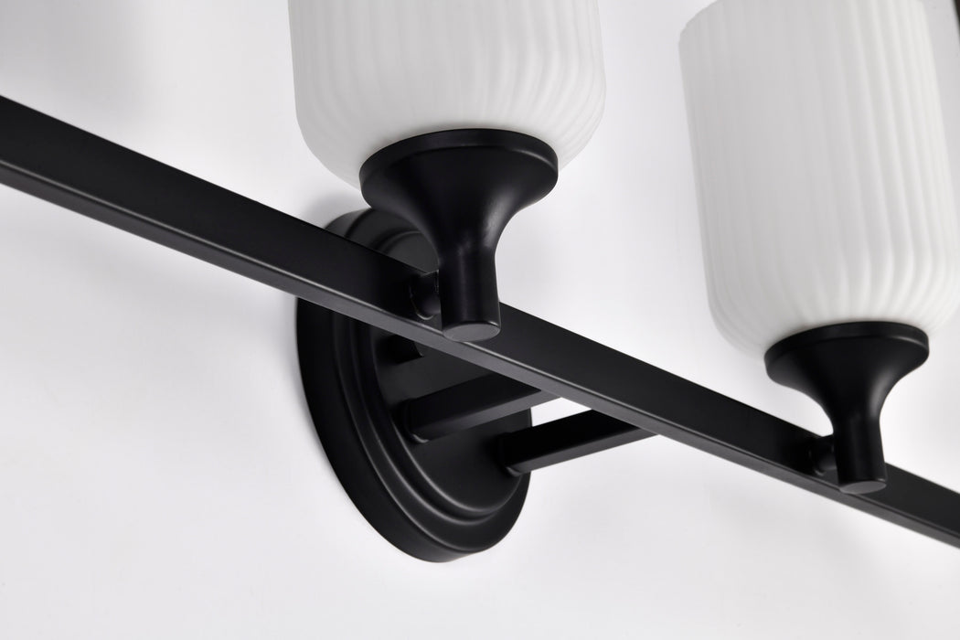 SATCO/NUVO Solara 4 Light Vanity Matte Black Finish Frosted Ribbed Glass (60-8644)