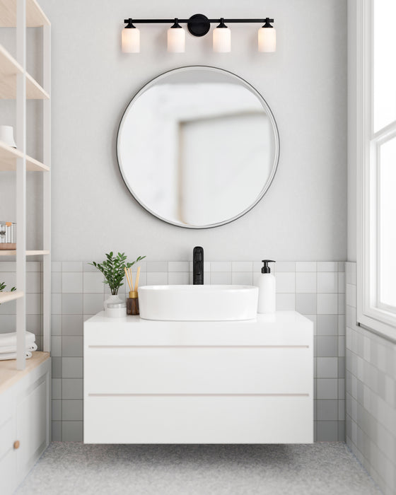SATCO/NUVO Solara 4 Light Vanity Matte Black Finish Frosted Ribbed Glass (60-8644)