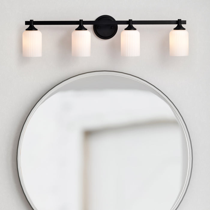 SATCO/NUVO Solara 4 Light Vanity Matte Black Finish Frosted Ribbed Glass (60-8644)