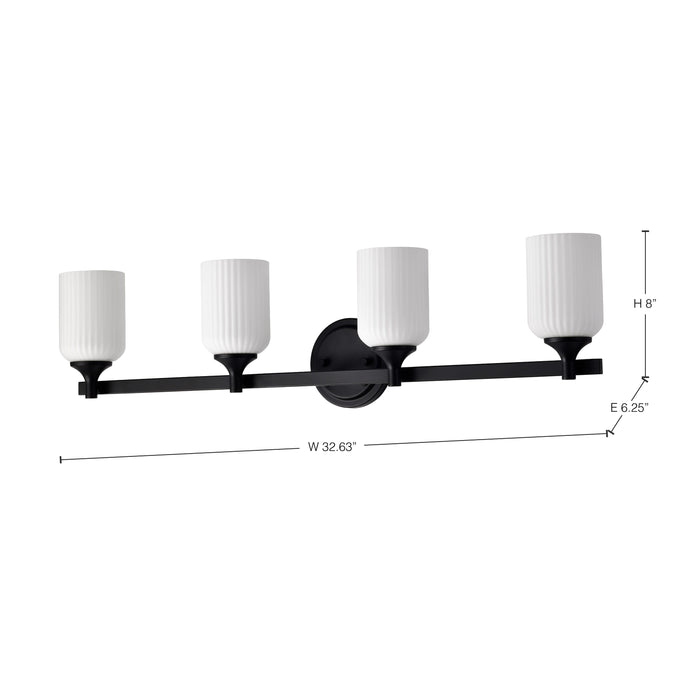 SATCO/NUVO Solara 4 Light Vanity Matte Black Finish Frosted Ribbed Glass (60-8644)