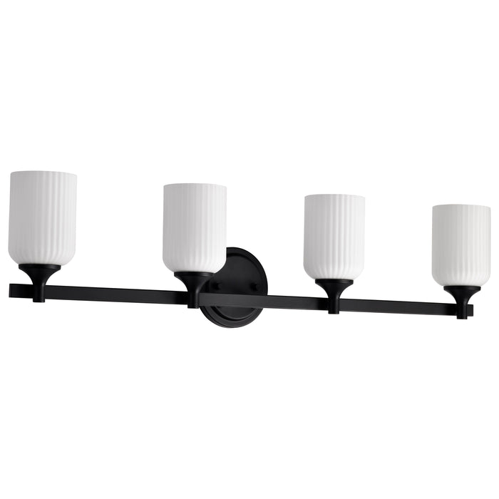 SATCO/NUVO Solara 4 Light Vanity Matte Black Finish Frosted Ribbed Glass (60-8644)