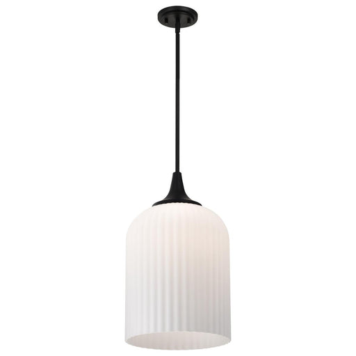 SATCO/NUVO Solara Pendant Matte Black Finish Frosted Ribbed Glass (60-8646)