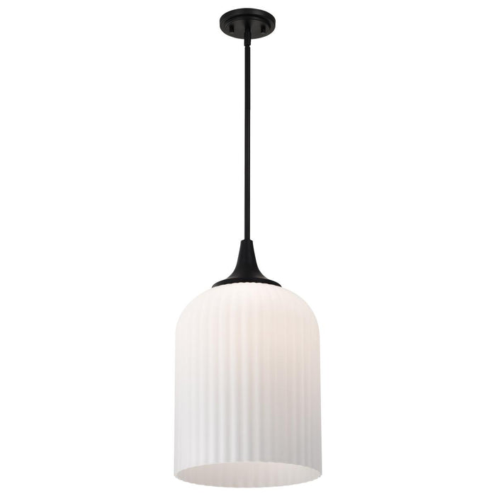SATCO/NUVO Solara Pendant Matte Black Finish Frosted Ribbed Glass (60-8646)