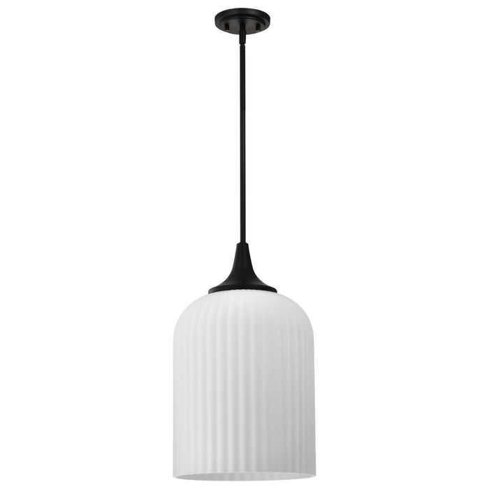 SATCO/NUVO Solara Pendant Matte Black Finish Frosted Ribbed Glass (60-8646)
