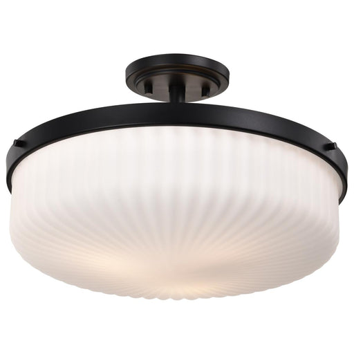 SATCO/NUVO Solara Semi Flush Mount Matte Black Finish Frosted Ribbed Glass (60-8647)