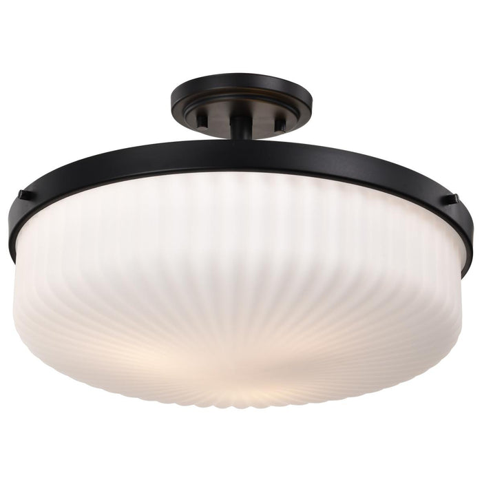 SATCO/NUVO Solara Semi Flush Mount Matte Black Finish Frosted Ribbed Glass (60-8647)