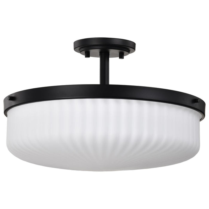 SATCO/NUVO Solara Semi Flush Mount Matte Black Finish Frosted Ribbed Glass (60-8647)