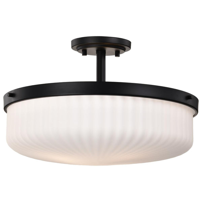 SATCO/NUVO Solara Semi Flush Mount Matte Black Finish Frosted Ribbed Glass (60-8647)
