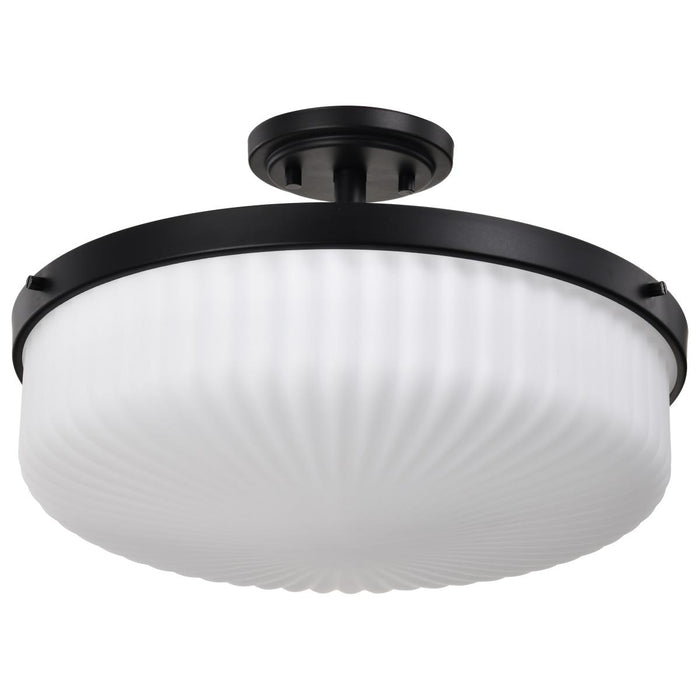 SATCO/NUVO Solara Semi Flush Mount Matte Black Finish Frosted Ribbed Glass (60-8647)