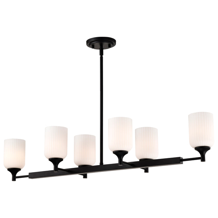 SATCO/NUVO Solara 6 Light Island Pendant Matte Black Finish Frosted Ribbed Glass (60-8649)