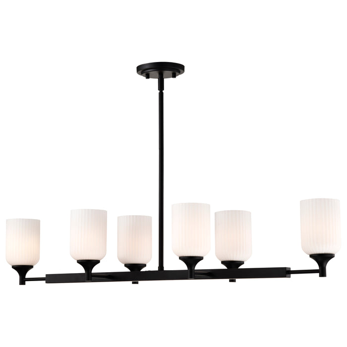 SATCO/NUVO Solara 6 Light Island Pendant Matte Black Finish Frosted Ribbed Glass (60-8649)