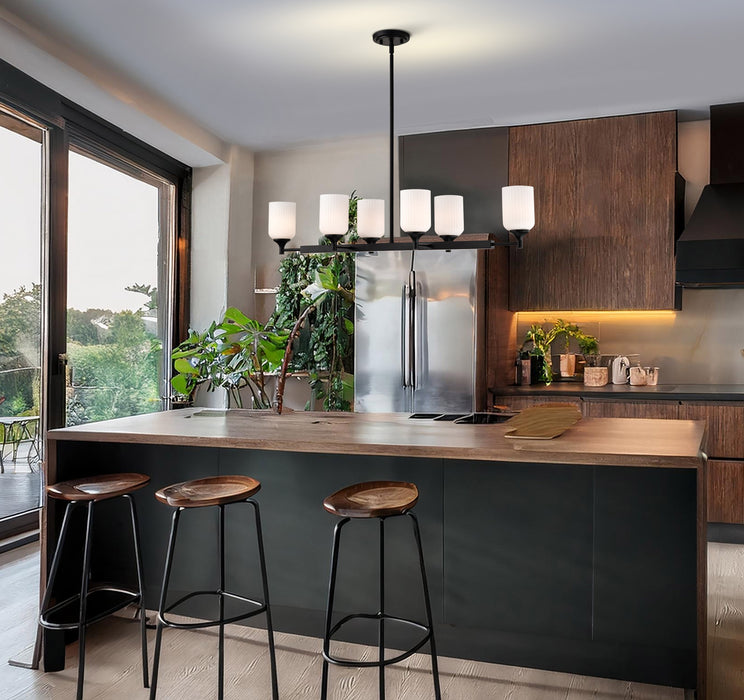 SATCO/NUVO Solara 6 Light Island Pendant Matte Black Finish Frosted Ribbed Glass (60-8649)