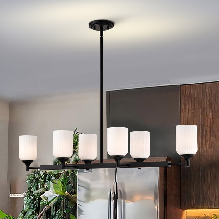 SATCO/NUVO Solara 6 Light Island Pendant Matte Black Finish Frosted Ribbed Glass (60-8649)