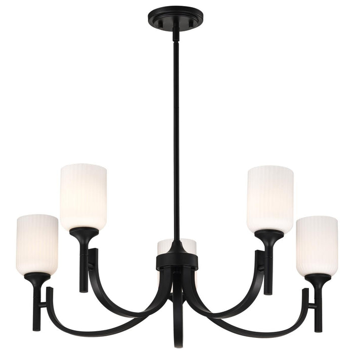 SATCO/NUVO Solara 5 Light Chandelier Matte Black Finish Frosted Ribbed Glass (60-8650)