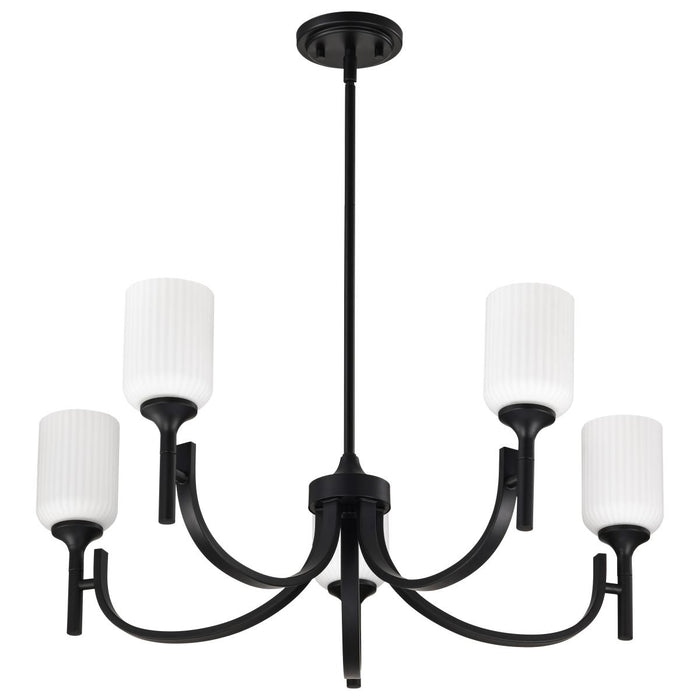 SATCO/NUVO Solara 5 Light Chandelier Matte Black Finish Frosted Ribbed Glass (60-8650)