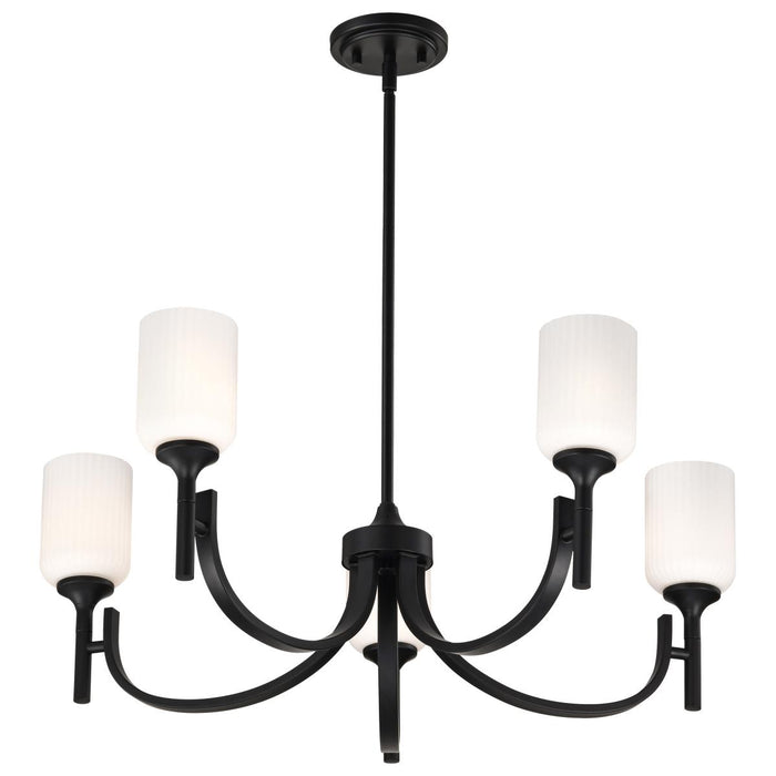 SATCO/NUVO Solara 5 Light Chandelier Matte Black Finish Frosted Ribbed Glass (60-8650)