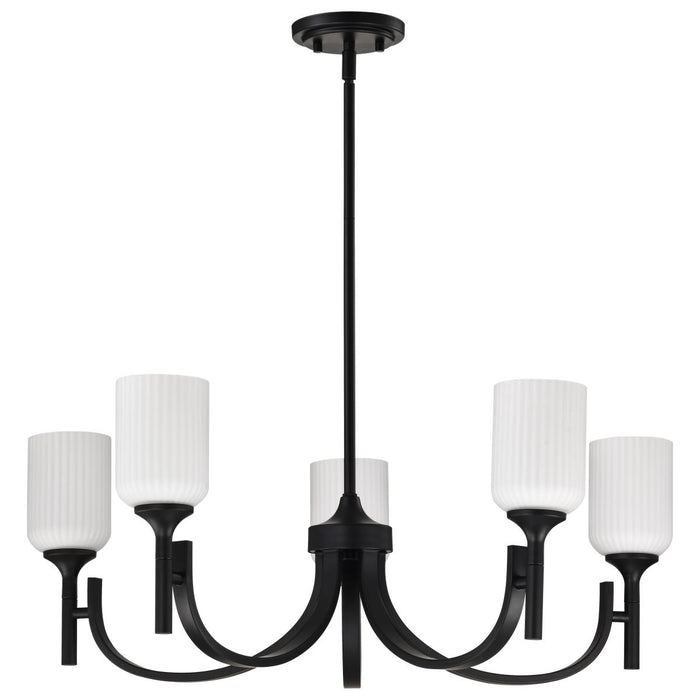 SATCO/NUVO Solara 5 Light Chandelier Matte Black Finish Frosted Ribbed Glass (60-8650)