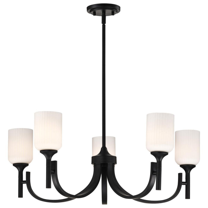 SATCO/NUVO Solara 5 Light Chandelier Matte Black Finish Frosted Ribbed Glass (60-8650)