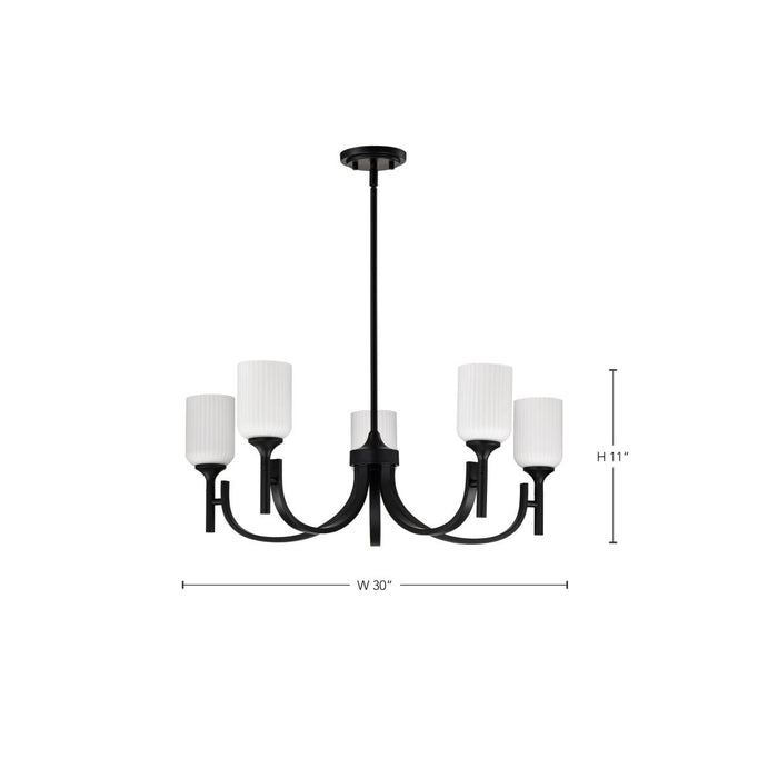 SATCO/NUVO Solara 5 Light Chandelier Matte Black Finish Frosted Ribbed Glass (60-8650)