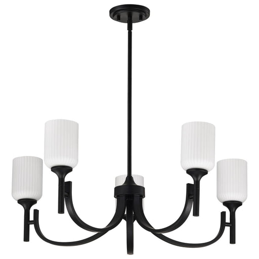 SATCO/NUVO Solara 5 Light Chandelier Matte Black Finish Frosted Ribbed Glass (60-8650)