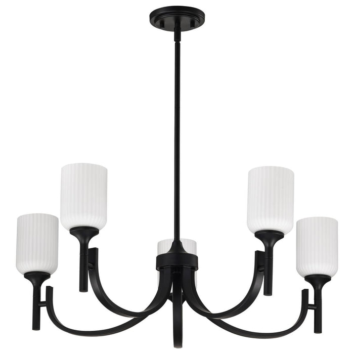 SATCO/NUVO Solara 5 Light Chandelier Matte Black Finish Frosted Ribbed Glass (60-8650)
