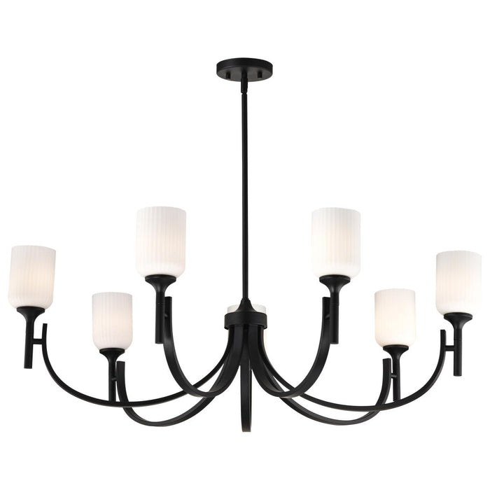 SATCO/NUVO Solara 7 Light Chandelier Matte Black Finish Frosted Ribbed Glass (60-8651)