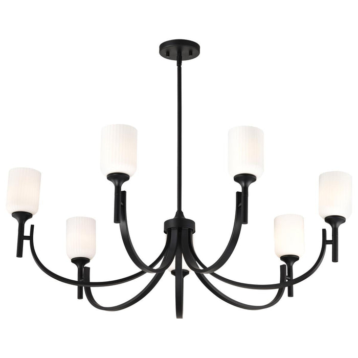 SATCO/NUVO Solara 7 Light Chandelier Matte Black Finish Frosted Ribbed Glass (60-8651)