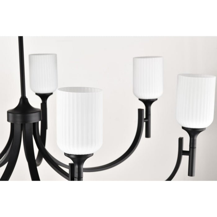 SATCO/NUVO Solara 7 Light Chandelier Matte Black Finish Frosted Ribbed Glass (60-8651)