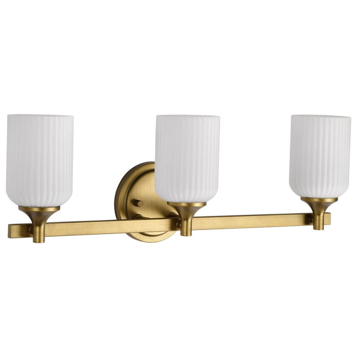 SATCO/NUVO Solara 3 Light Vanity Natural Brass Finish Frosted Ribbed Glass (60-8663)