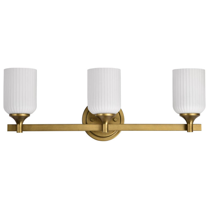 SATCO/NUVO Solara 3 Light Vanity Natural Brass Finish Frosted Ribbed Glass (60-8663)