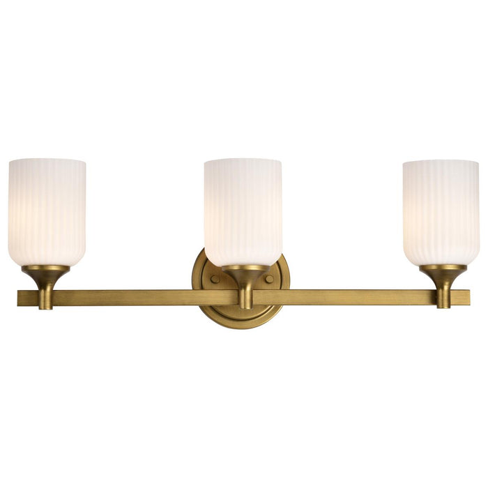 SATCO/NUVO Solara 3 Light Vanity Natural Brass Finish Frosted Ribbed Glass (60-8663)