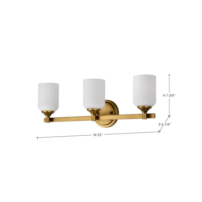 SATCO/NUVO Solara 3 Light Vanity Natural Brass Finish Frosted Ribbed Glass (60-8663)