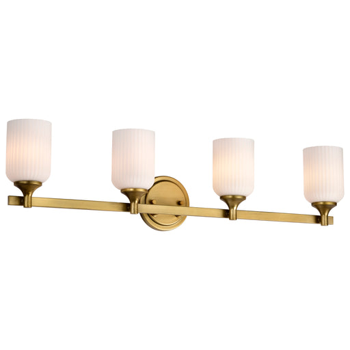 SATCO/NUVO Solara 4 Light Vanity Natural Brass Finish Frosted Ribbed Glass (60-8664)