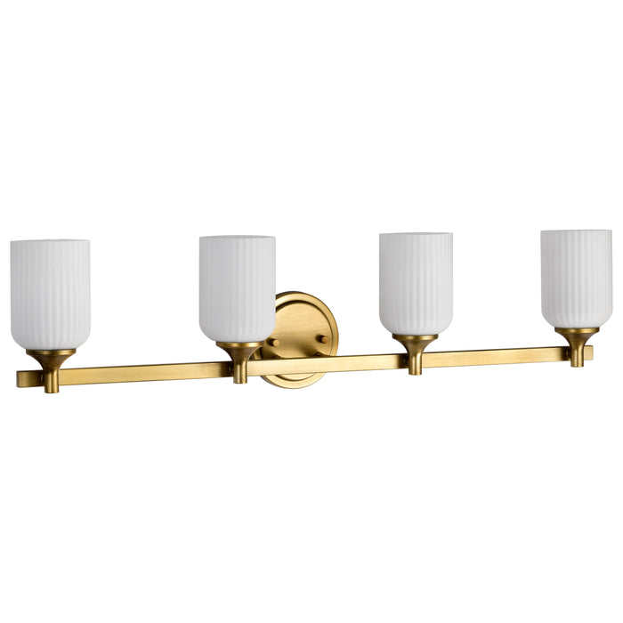 SATCO/NUVO Solara 4 Light Vanity Natural Brass Finish Frosted Ribbed Glass (60-8664)