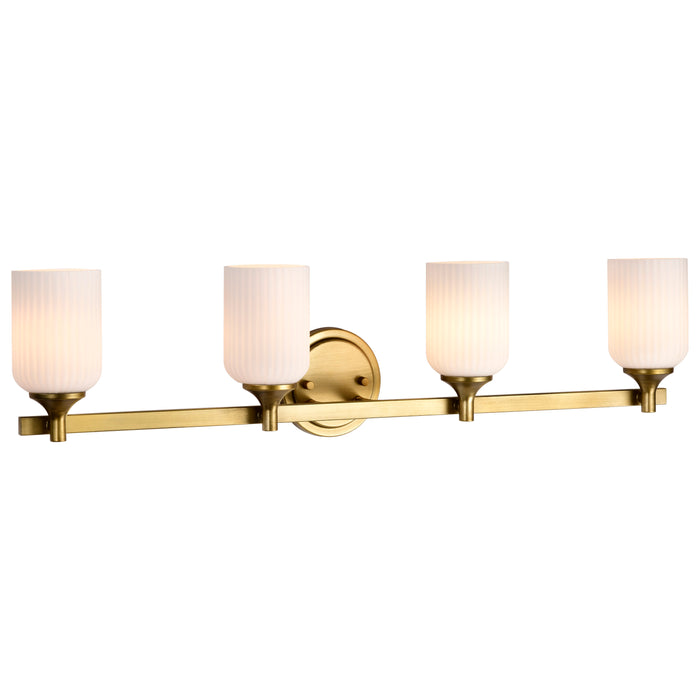 SATCO/NUVO Solara 4 Light Vanity Natural Brass Finish Frosted Ribbed Glass (60-8664)