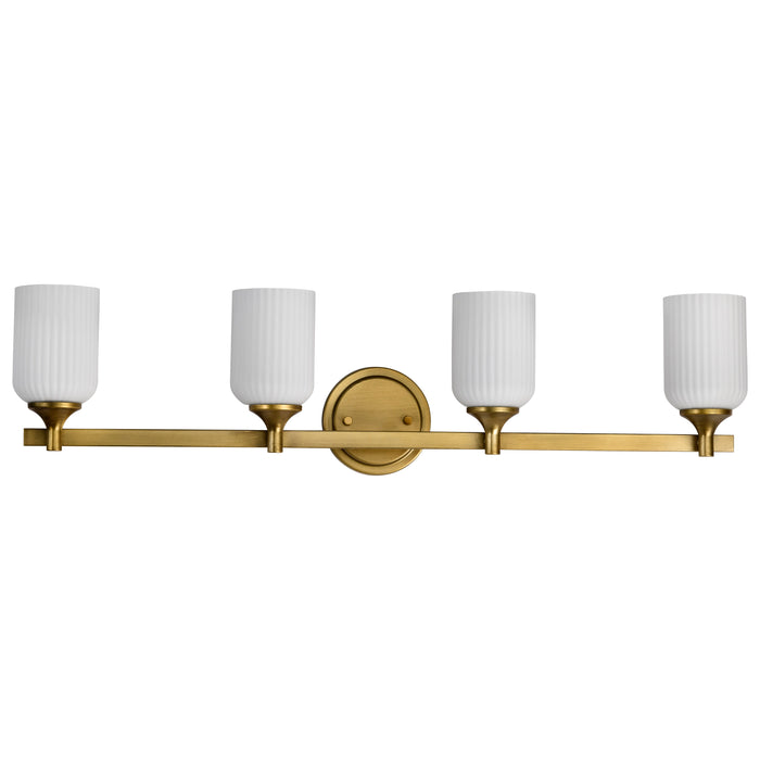 SATCO/NUVO Solara 4 Light Vanity Natural Brass Finish Frosted Ribbed Glass (60-8664)