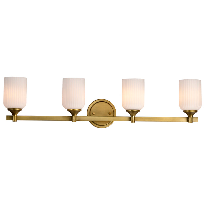 SATCO/NUVO Solara 4 Light Vanity Natural Brass Finish Frosted Ribbed Glass (60-8664)