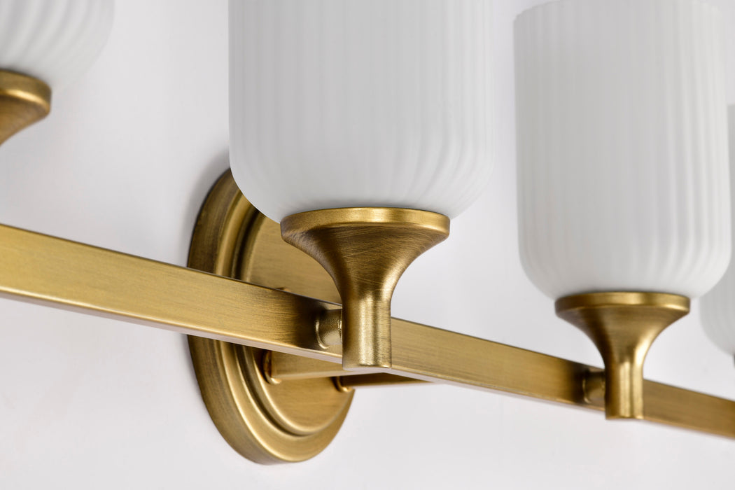 SATCO/NUVO Solara 4 Light Vanity Natural Brass Finish Frosted Ribbed Glass (60-8664)