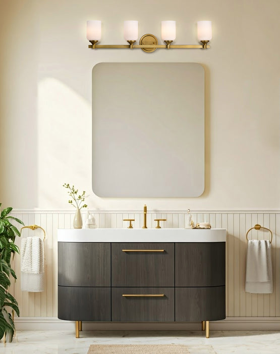 SATCO/NUVO Solara 4 Light Vanity Natural Brass Finish Frosted Ribbed Glass (60-8664)