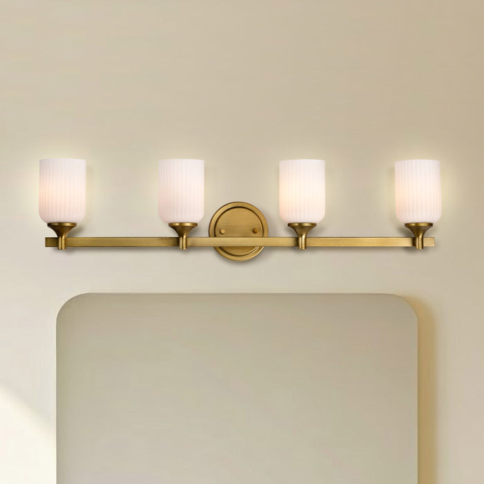 SATCO/NUVO Solara 4 Light Vanity Natural Brass Finish Frosted Ribbed Glass (60-8664)
