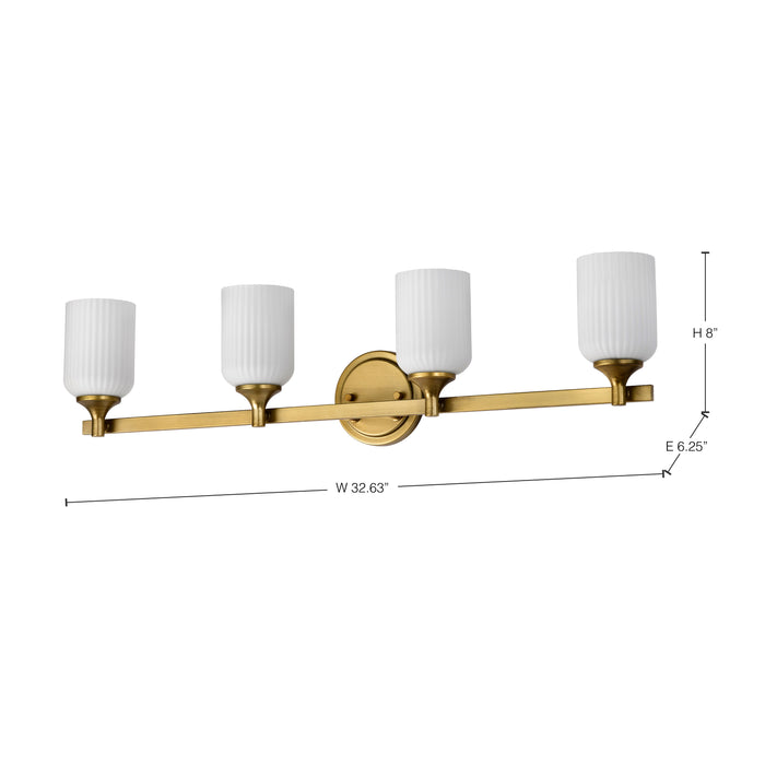 SATCO/NUVO Solara 4 Light Vanity Natural Brass Finish Frosted Ribbed Glass (60-8664)