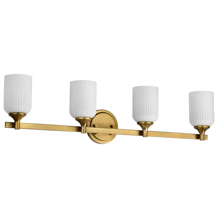 SATCO/NUVO Solara 4 Light Vanity Natural Brass Finish Frosted Ribbed Glass (60-8664)