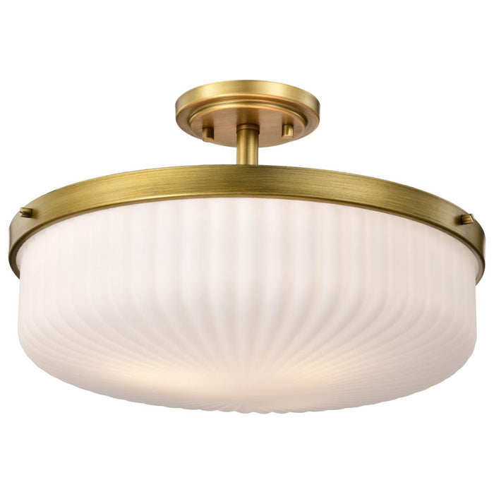 SATCO/NUVO Solara Semi Flush Mount Natural Brass Finish Frosted Ribbed Glass (60-8667)