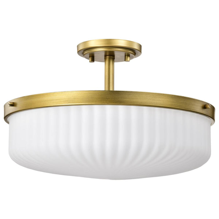 SATCO/NUVO Solara Semi Flush Mount Natural Brass Finish Frosted Ribbed Glass (60-8667)