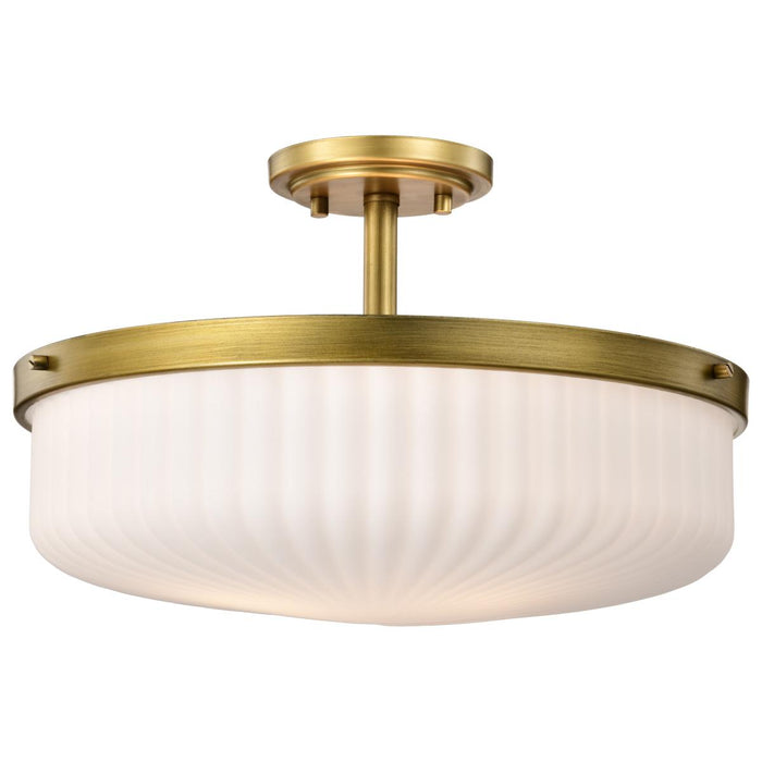 SATCO/NUVO Solara Semi Flush Mount Natural Brass Finish Frosted Ribbed Glass (60-8667)