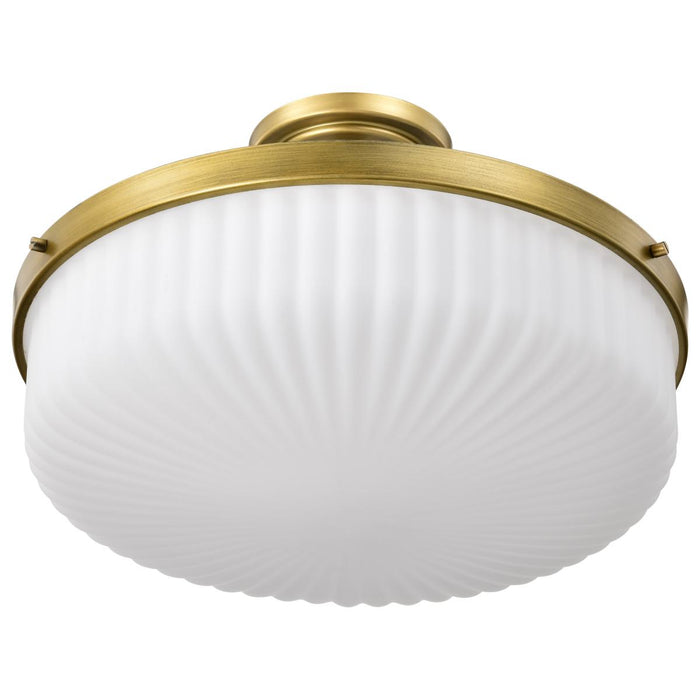 SATCO/NUVO Solara Semi Flush Mount Natural Brass Finish Frosted Ribbed Glass (60-8667)