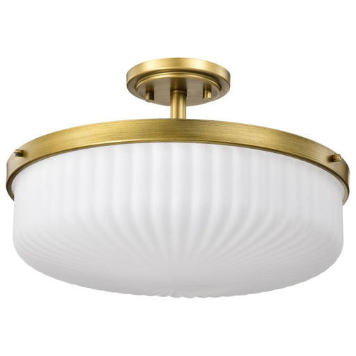 SATCO/NUVO Solara Semi Flush Mount Natural Brass Finish Frosted Ribbed Glass (60-8667)