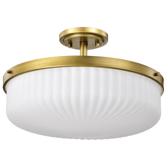SATCO/NUVO Solara Semi Flush Mount Natural Brass Finish Frosted Ribbed Glass (60-8667)