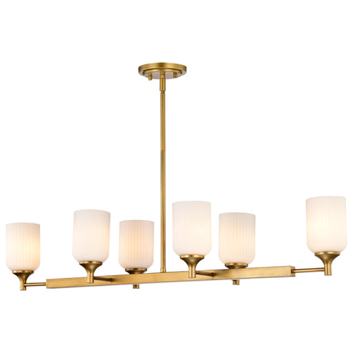 SATCO/NUVO Solara 6 Light Island Pendant Natural Brass Finish Frosted Ribbed Glass (60-8669)